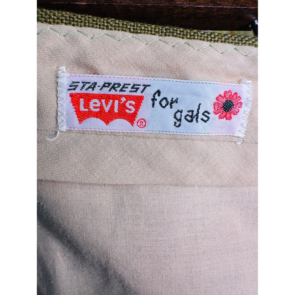 Vintage Levis Sta-Prest For Gals Trousers Olive Green Hopsack Straight Leg 28